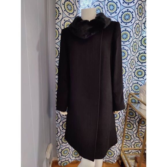 Talbots Wool Blend Winter Long Coat with Faux Fur Collar NWT